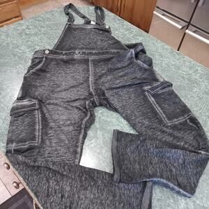 VENUS Women's Large Black Acid Wash overalls Bibs Cotton Stretch 90s Grunge